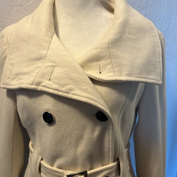Black Rivet Double-breasted Cream Wool Blend Coat Sz S - Picture 4 of 14